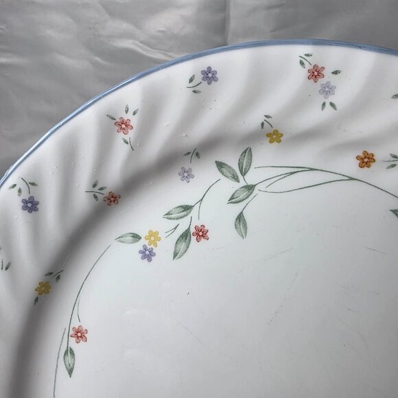 Corelle English Meadow Dinner Plate White Swirl Rim Blue Trim Multicolor Floral - Picture 4 of 14